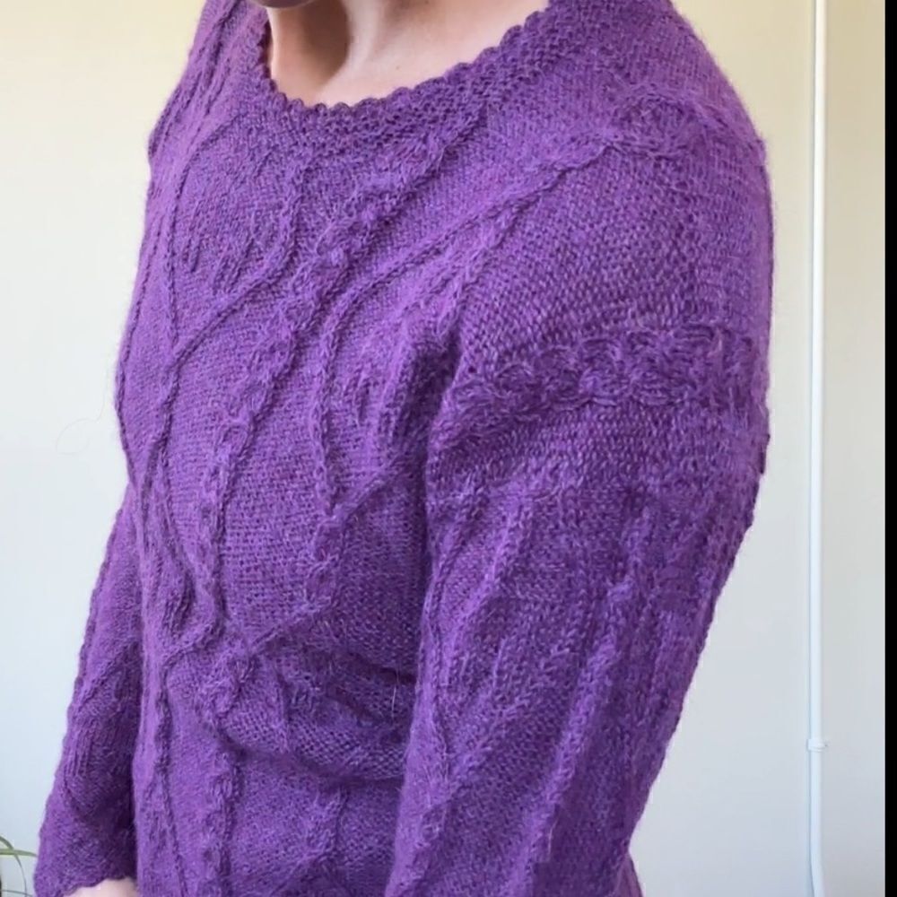 La Vicunita Womens S 100% Baby Alpaca Cable Knit Purple Sweater - Picture 2 of 14